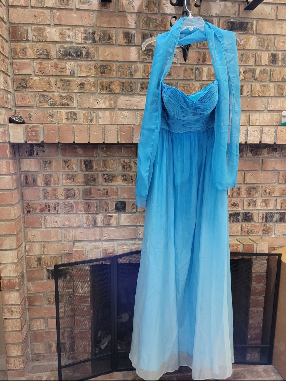 Dollcake Bright Aqua Strapless Chiffon Ombre Gown with Shawl